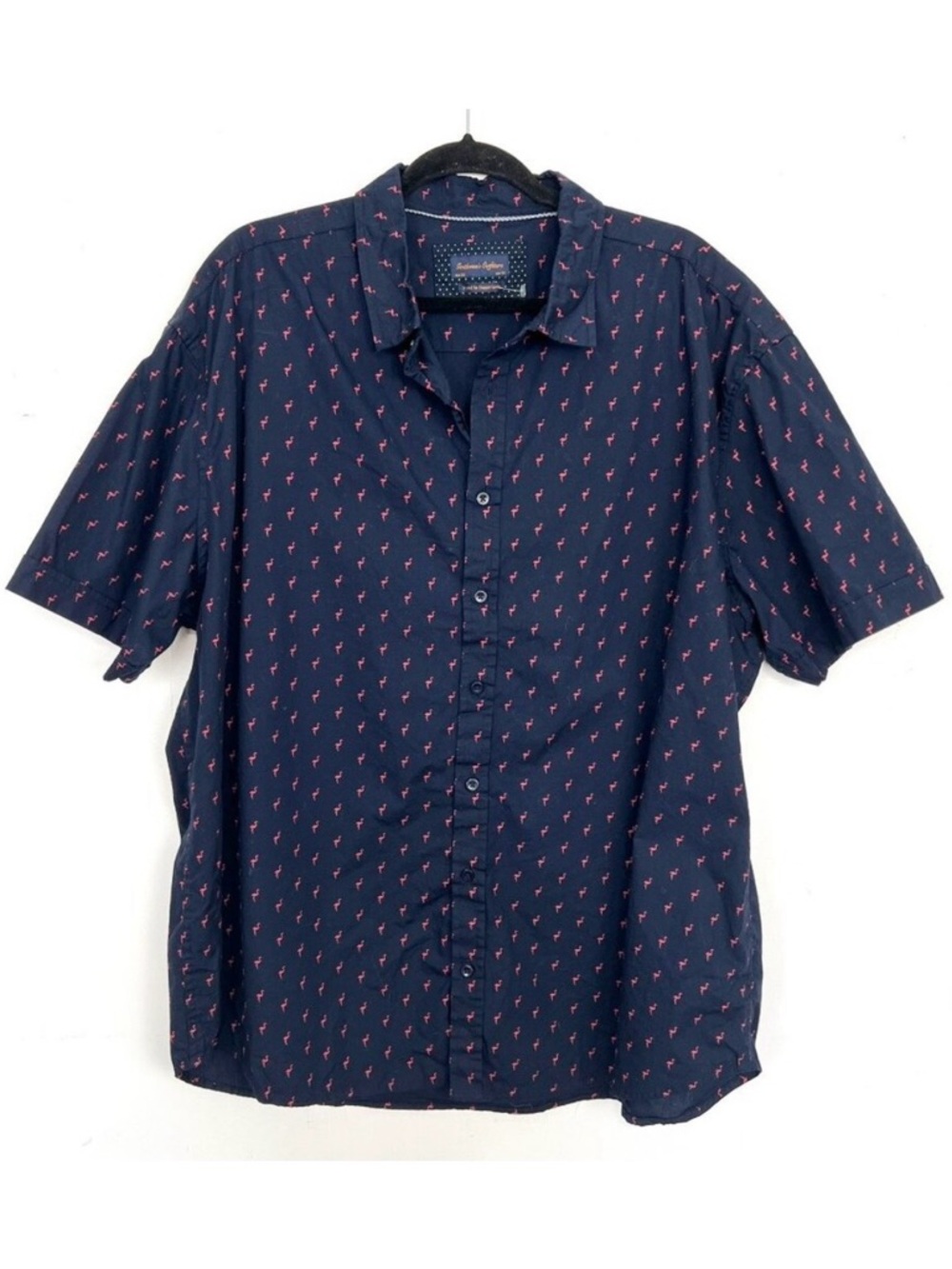 Gentleman's Outfitters Short Sleeve Button Down Shirt Navy Flamingo Print‎ 3X